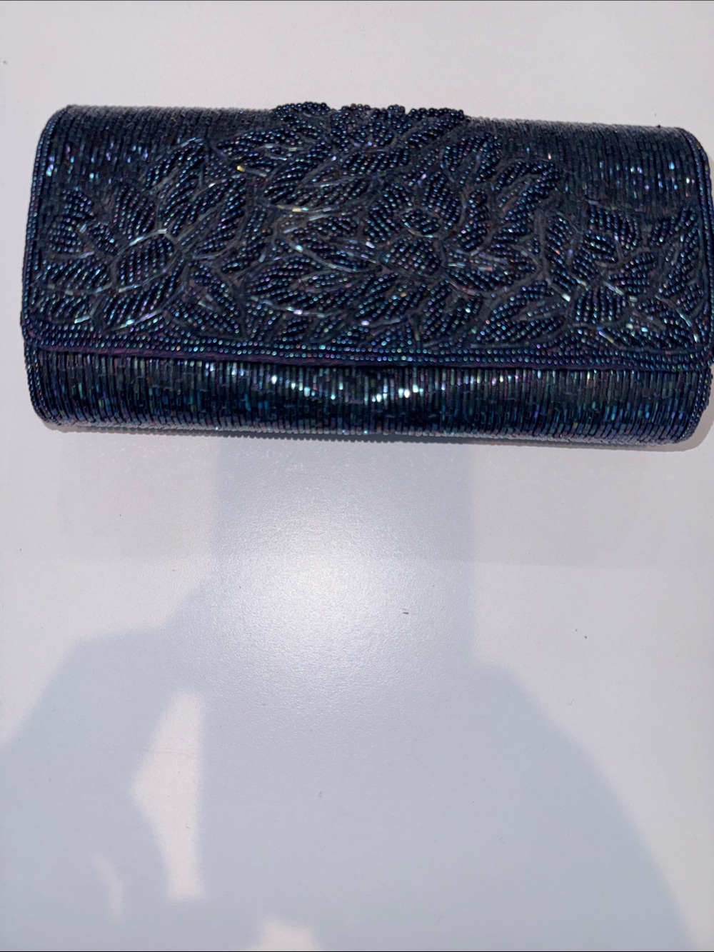 Beaded Floral Pattern Evening Bag - Navy - Picture 11 of 12